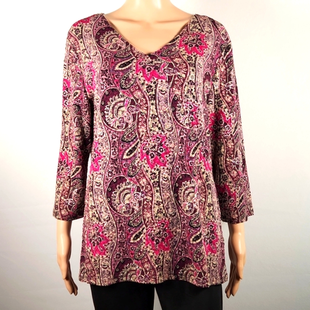 NWT LAURA ASHLEY Trip Ready Size M Wine To Riches Blouse